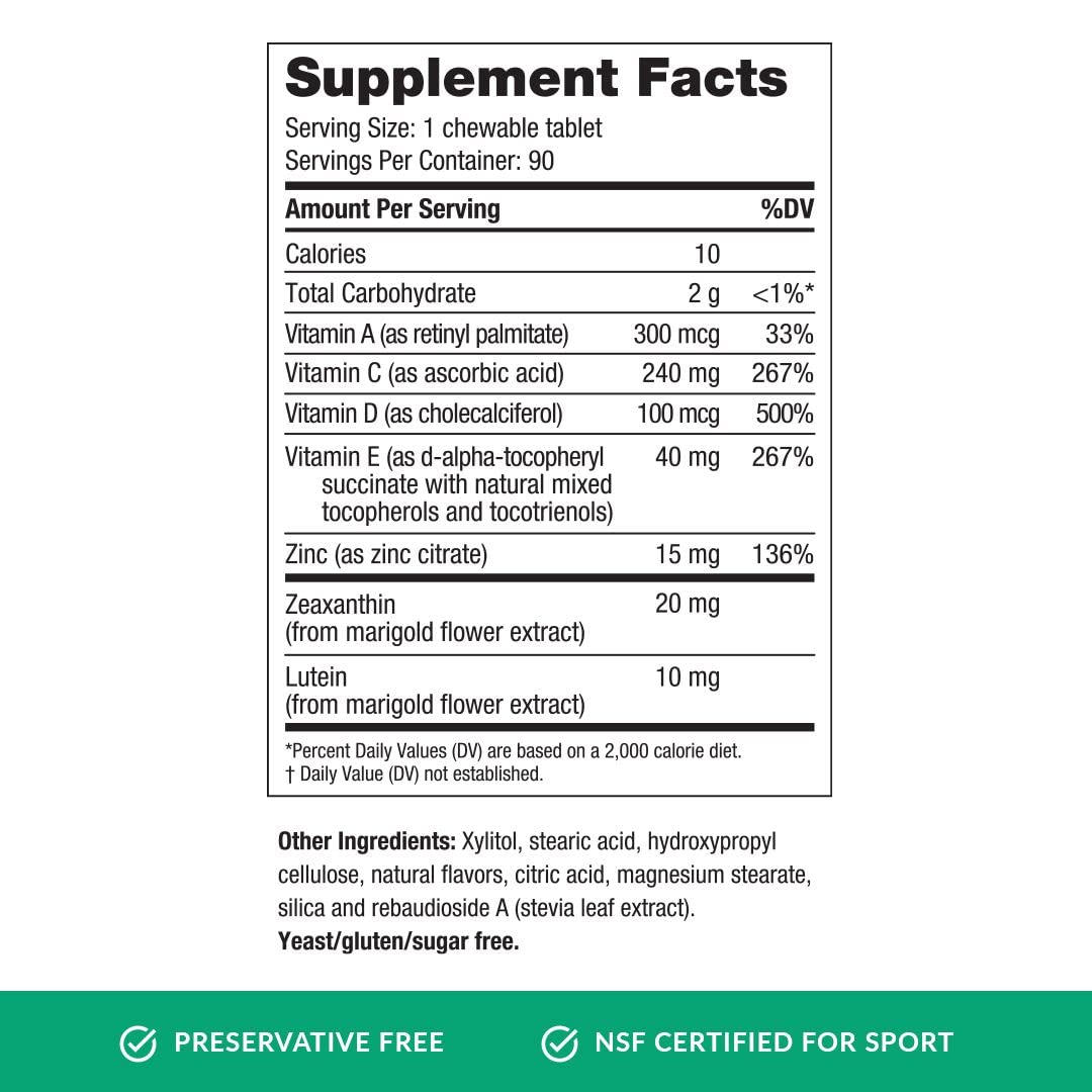 EyePromise Vizual Edge AREDS 2 Eye Vitamin – 90 Chewables, Citrus Flavor (Zeaxanthin 20mg & Lutein 10mg)