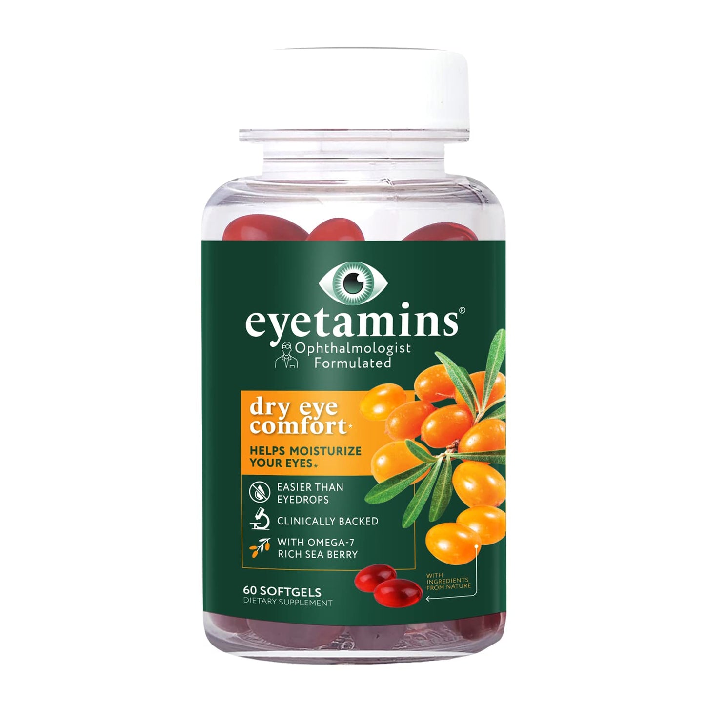 eyetamins Dry Eye Comfort - 60 Softgels | Ophthalmologist-Formulated, Himalayan Sea Buckthorn Oil