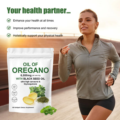 Eyowea Oil of Oregano with Black Seed Oil - 2 in 1, 6000mg Capsules, Non-GMO & Gluten Free, 180 Count