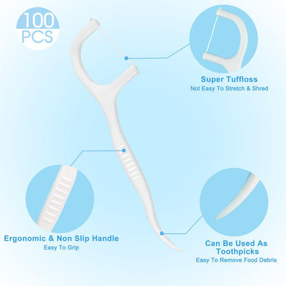 Eyxformula 100 Count Individually Wrapped Floss Picks – Travel Size Dental Flossers for Fresh Breath