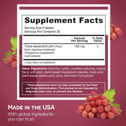 EZ Melts Dissolvable Resveratrol 150 mg – Sugar-Free, 2-Pack (1-Month Supply)