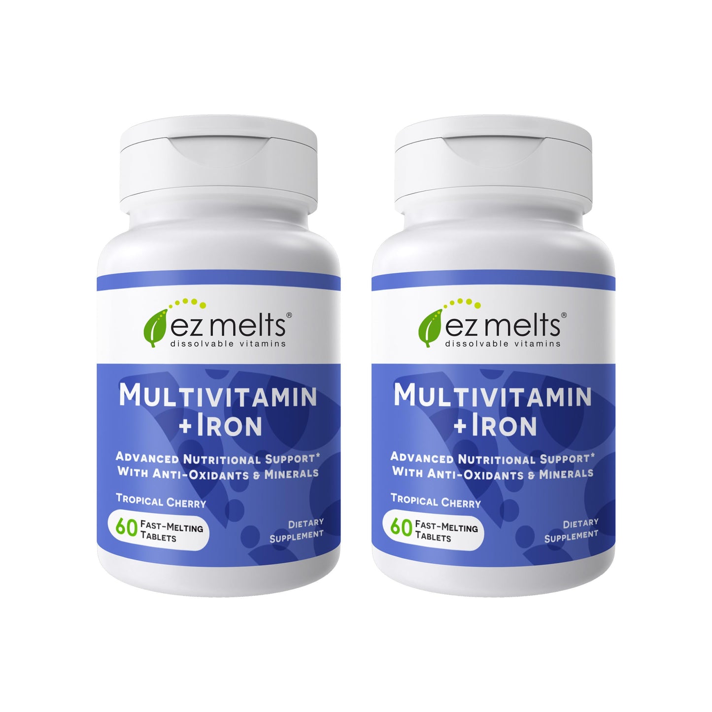 EZ Melts Multivitamin + Iron – Daily Dissolvable Vitamin for Women & Men, Vegan & Non-GMO, Tropical Cherry, 120 Tablets