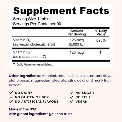 EZ Melts D3 K2 5000 IU – Sugar-Free, Dissolvable Vitamin for Bone & Joint Support | 2-Pack