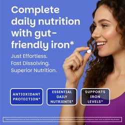 EZ Melts Multivitamin + Iron – Daily Dissolvable Vitamin for Women & Men, Vegan & Non-GMO, Tropical Cherry, 120 Tablets