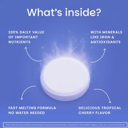EZ Melts Multivitamin + Iron – Daily Dissolvable Vitamin for Women & Men, Vegan & Non-GMO, Tropical Cherry, 120 Tablets