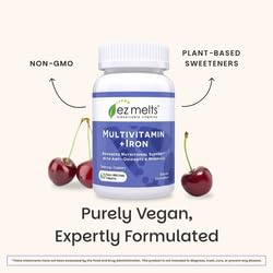 EZ Melts Multivitamin + Iron – Daily Dissolvable Vitamin for Women & Men, Vegan & Non-GMO, Tropical Cherry, 120 Tablets