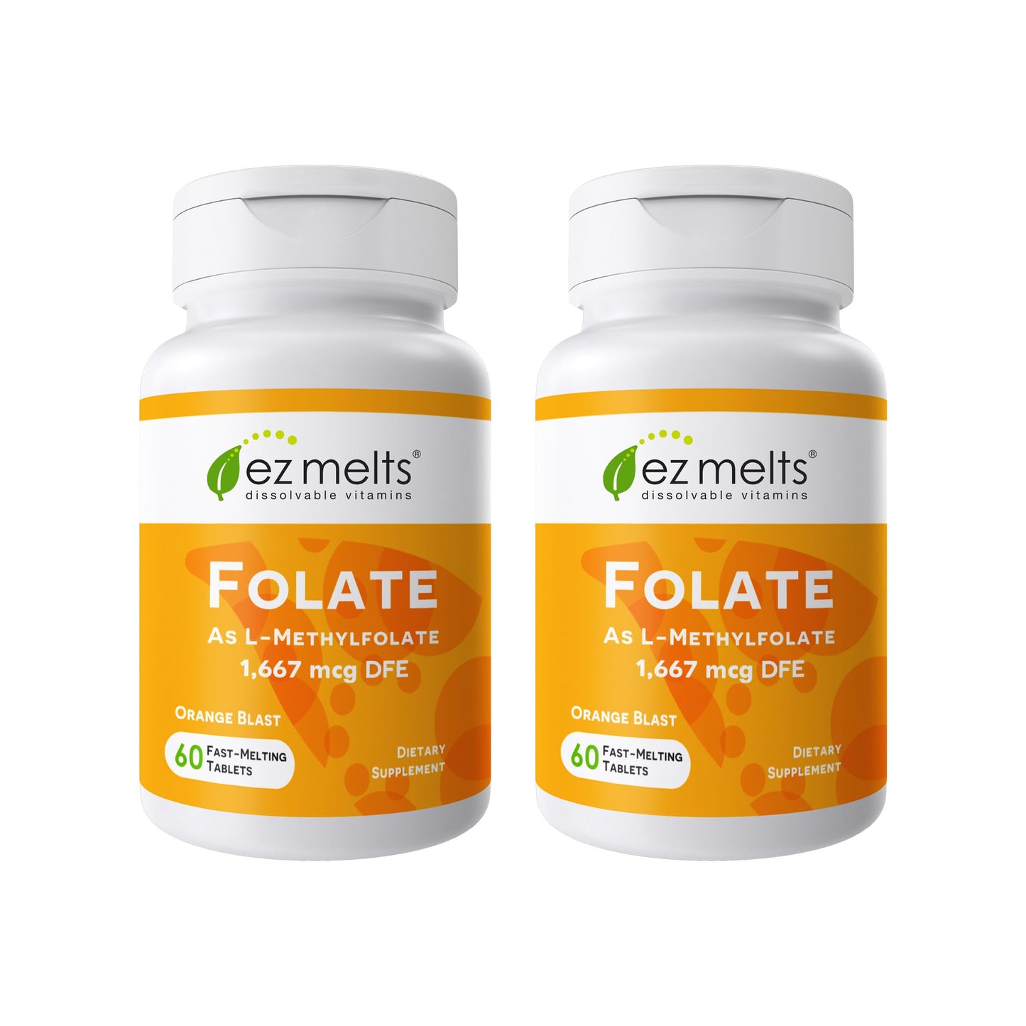 EZ Melts Folate 1,667 mcg DFE – Dissolvable, Methylated Folate for Heart Health & Fetal Development – Non-GMO, Vegan, Dairy-Free – Orange Blast (120 Servings)