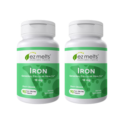 EZ Melts Dissolvable Iron 18 mg | Sugar-Free, 3-Month Supply (180 Count, Pack of 2)