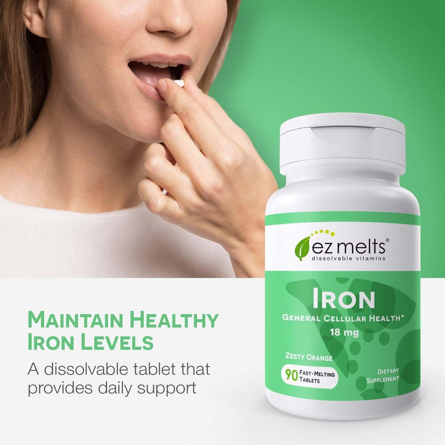 EZ Melts Dissolvable Iron 18 mg | Sugar-Free, 3-Month Supply (180 Count, Pack of 2)