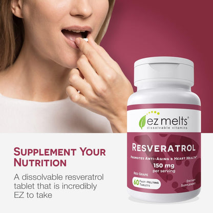 EZ Melts Dissolvable Resveratrol 150 mg – Sugar-Free, 2-Pack (1-Month Supply)
