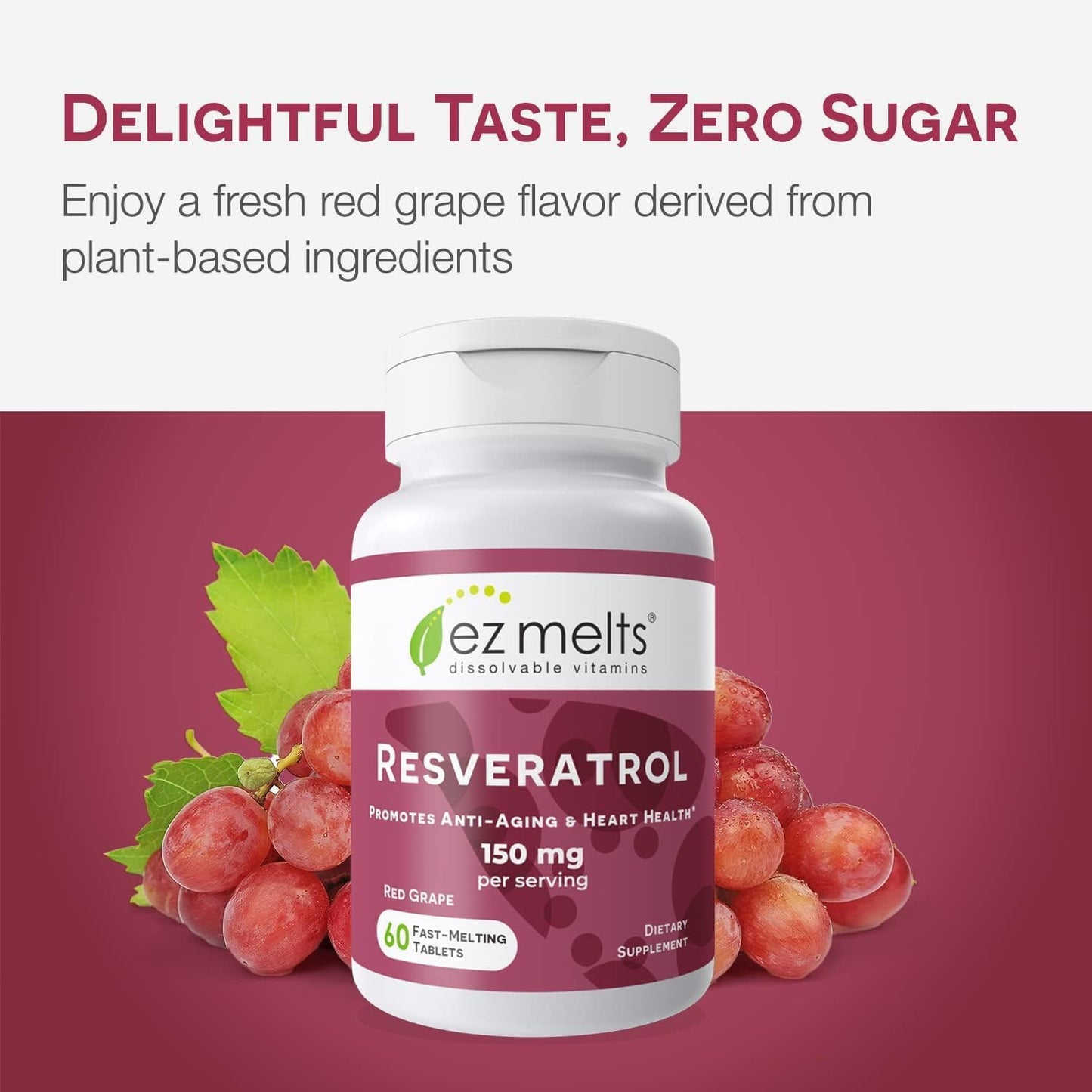 EZ Melts Dissolvable Resveratrol 150 mg – Sugar-Free, 2-Pack (1-Month Supply)