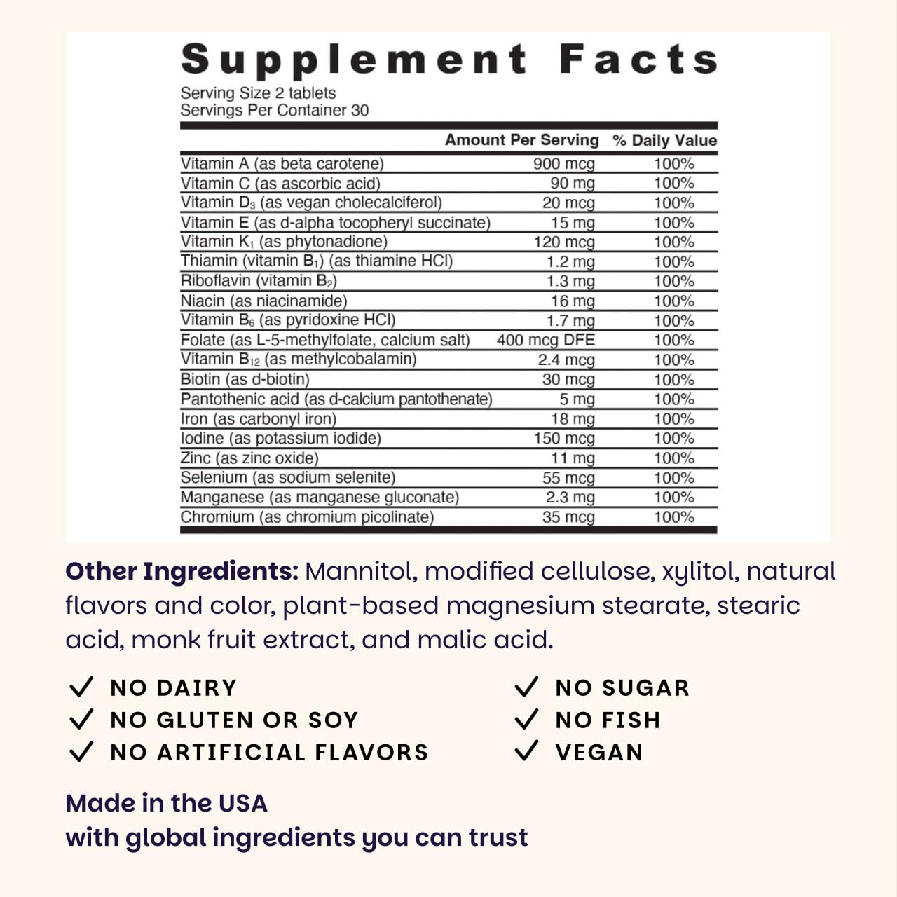 EZ Melts Multivitamin + Iron – Daily Dissolvable Vitamin for Women & Men, Vegan & Non-GMO, Tropical Cherry, 120 Tablets