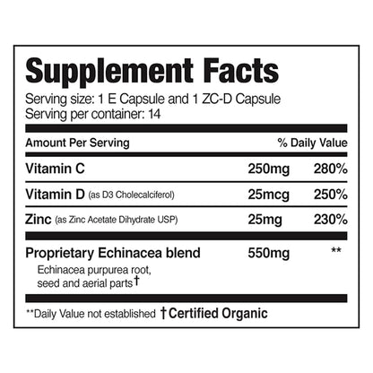 EZC Pak 5-Day Immune Booster: Echinacea, Vitamin C, Zinc & Vitamin D – Pack of 2