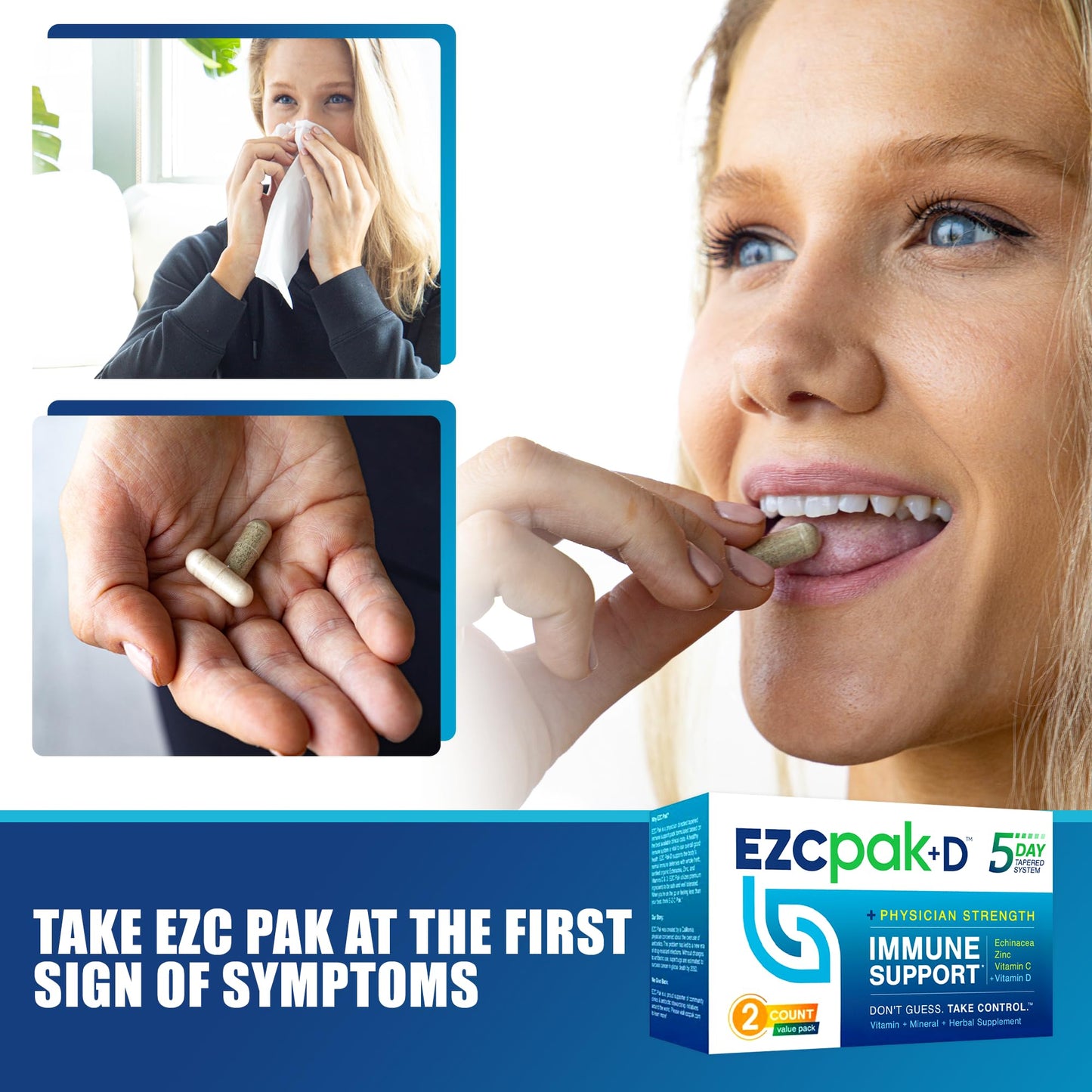 EZC Pak 5-Day Immune Booster: Echinacea, Vitamin C, Zinc & Vitamin D – Pack of 2