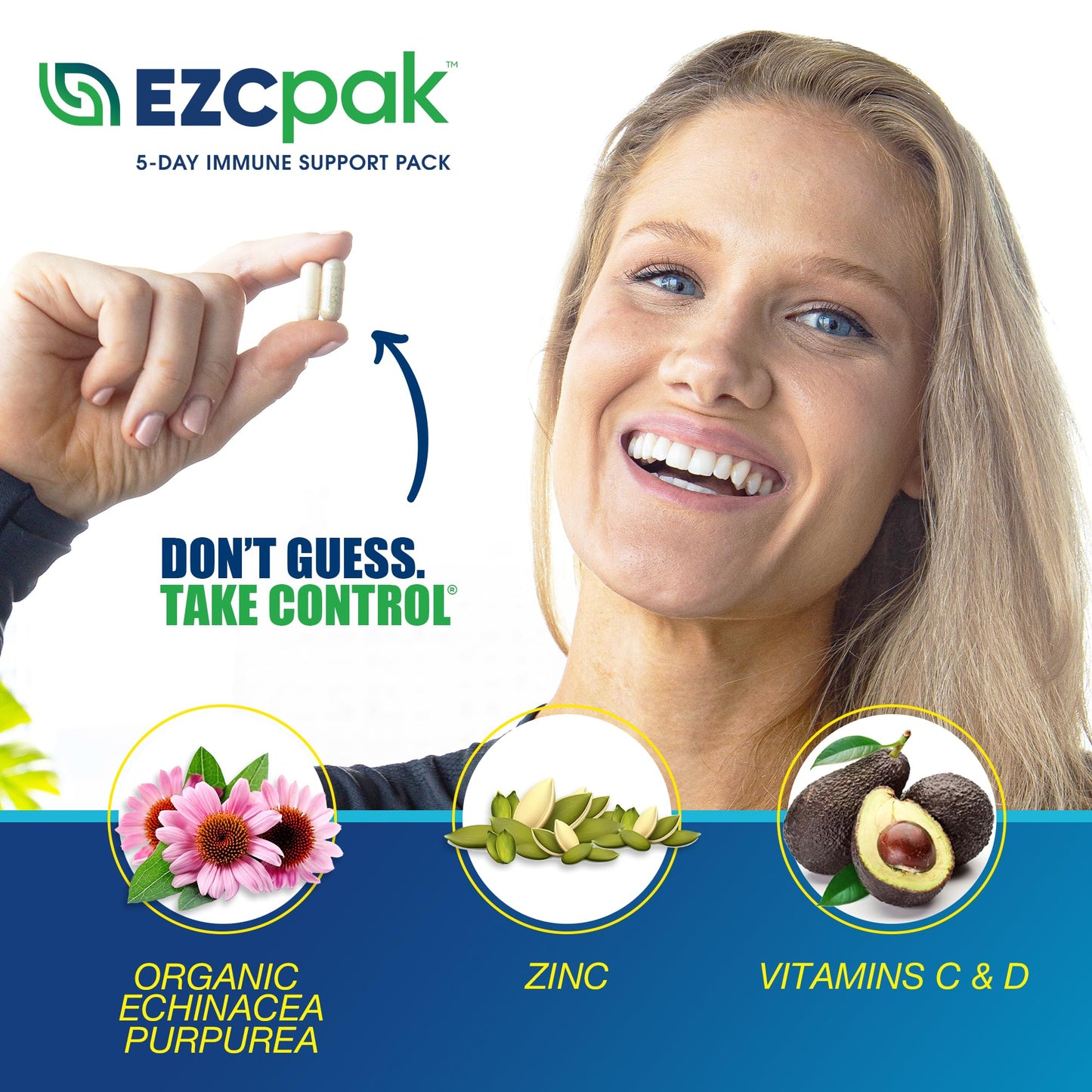 EZC Pak 5-Day Immune Booster: Echinacea, Vitamin C, Zinc & Vitamin D – Pack of 2