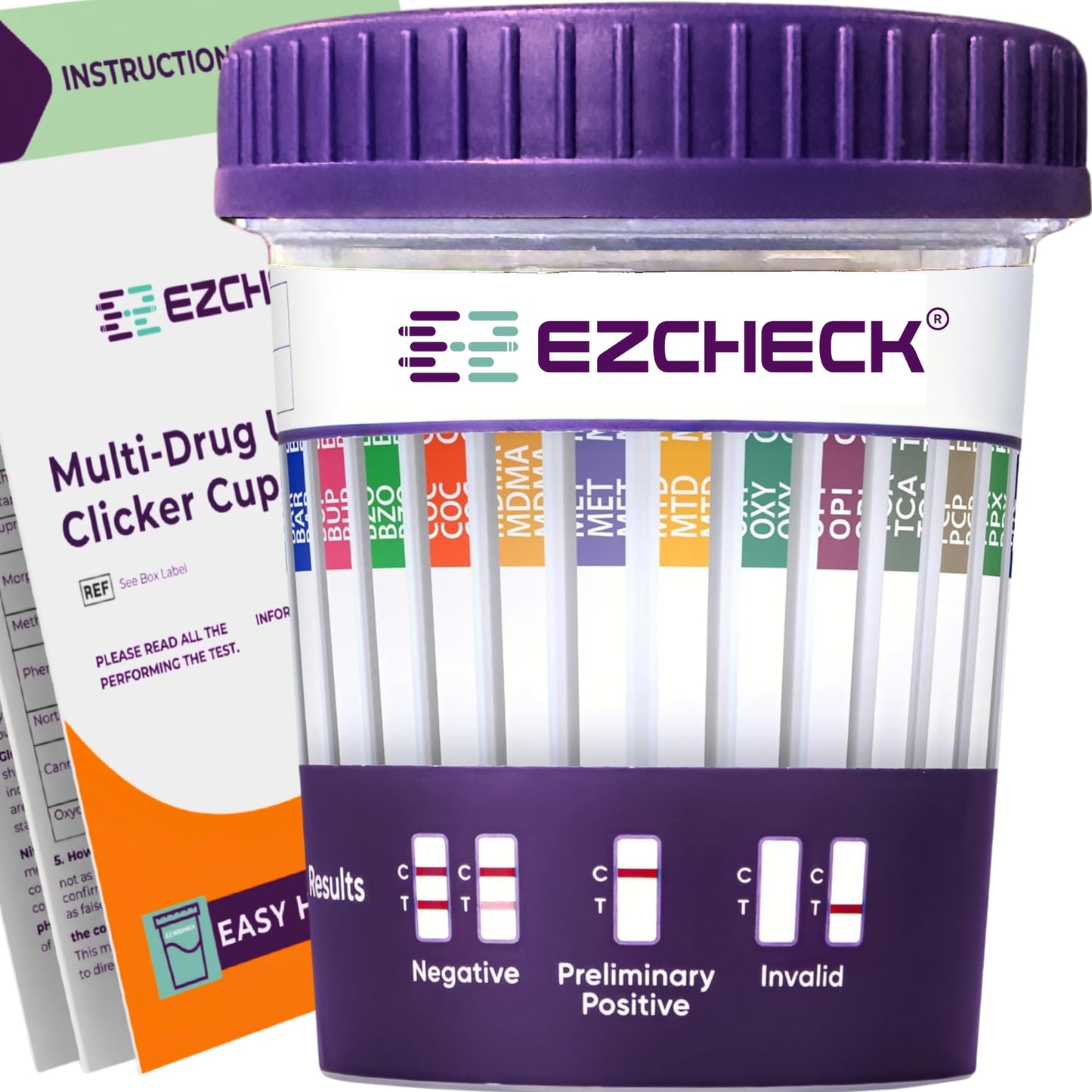 1 Test Cup | 14-Panel EZCHECK Multi-Drug Urine Test Cup – 5-Min At-Home Results | FSA/HSA Eligible