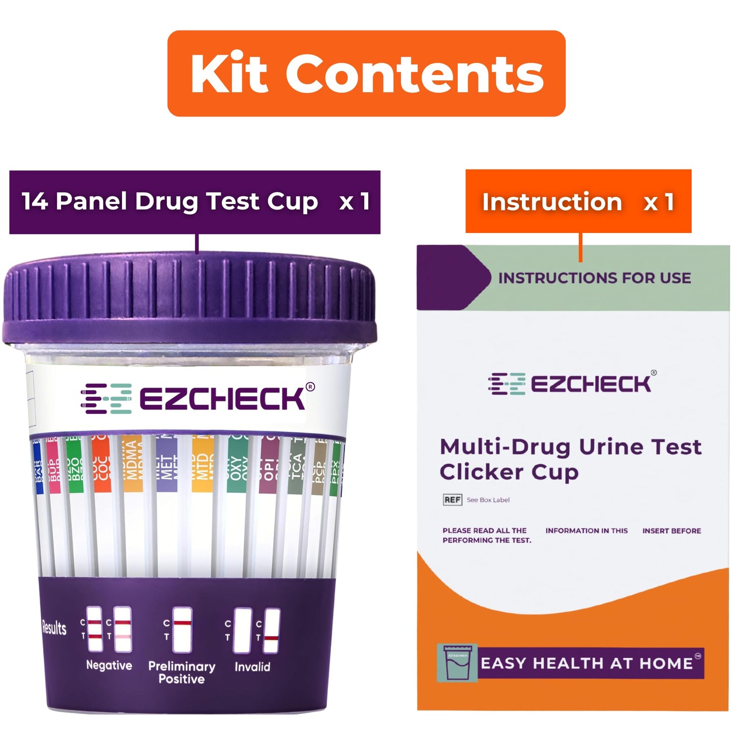 1 Test Cup | 14-Panel EZCHECK Multi-Drug Urine Test Cup – 5-Min At-Home Results | FSA/HSA Eligible