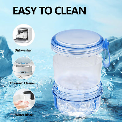 EZEELAI No-Leak Denture Case: Retainer Bath Cup (Transparent Blue)