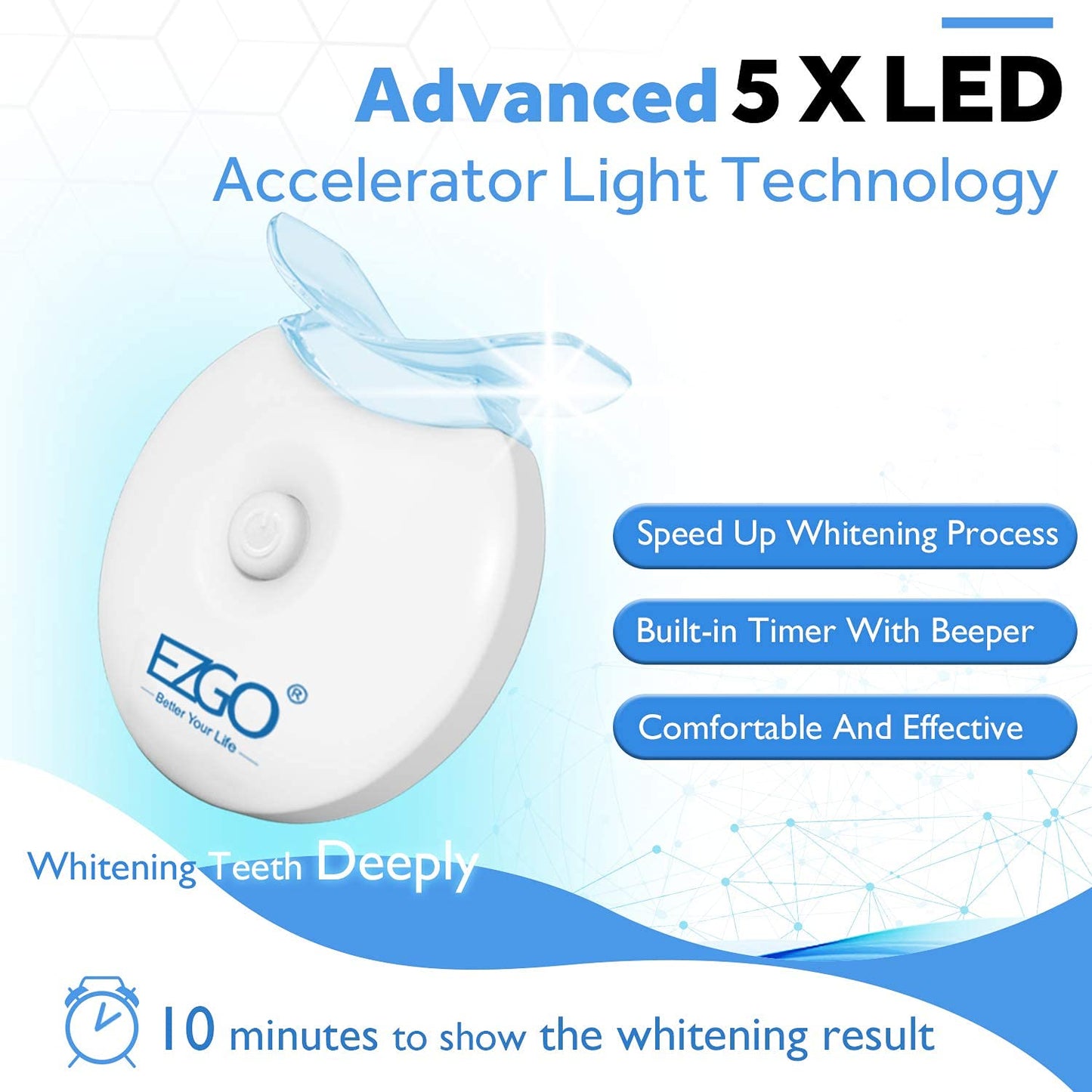 EZGO Teeth Whitening LED Accelerator Lights – 5 LED Bulbs, Faster Whitening with Gel, Trays or Strips