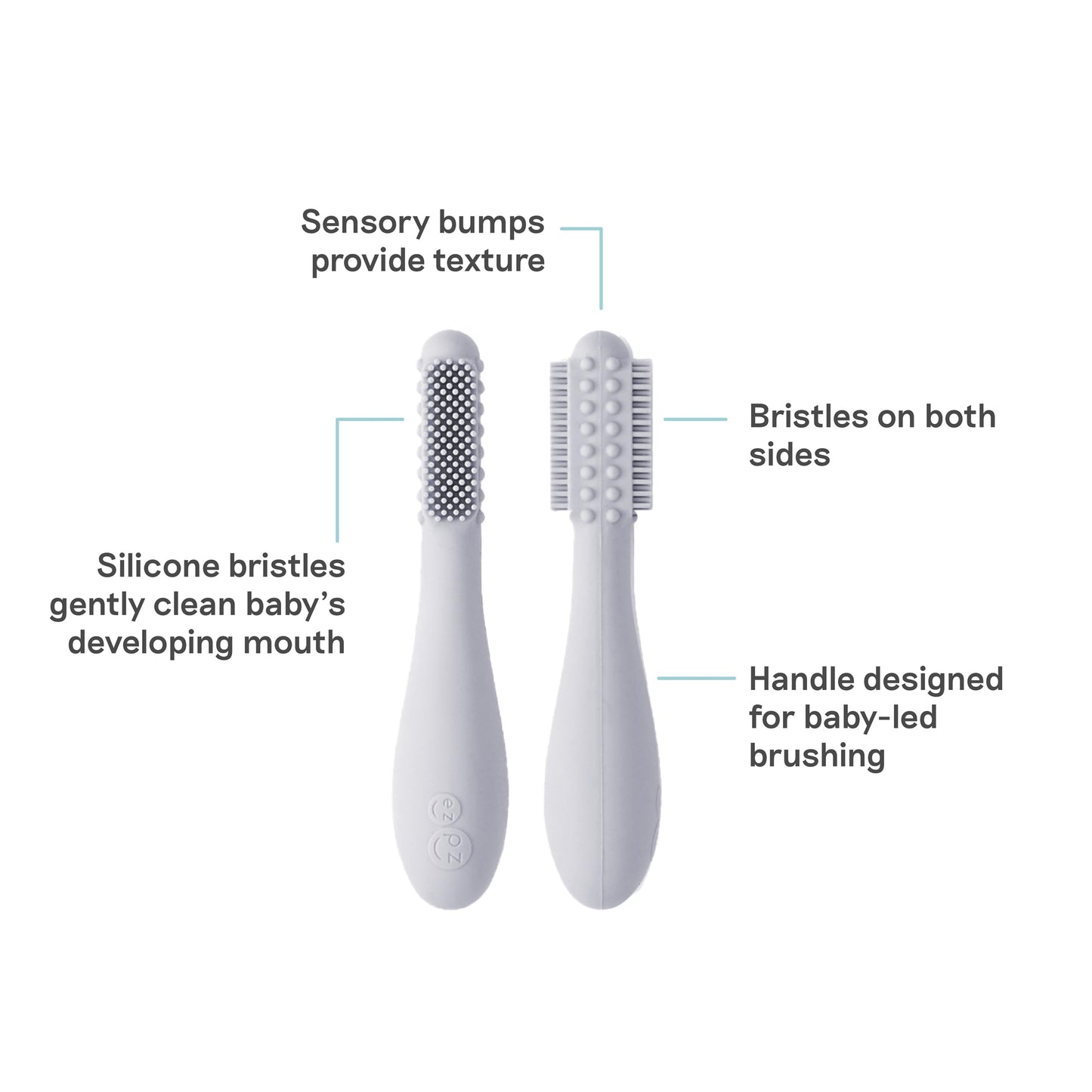 ezpz Baby-Led Toothbrush Pewter (3+ Months) - Silicone Infant Toothbrush