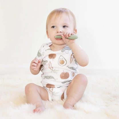 ezpz Baby-Led Toothbrush (Sage) – 3+ Months | 100% Silicone with Sensory Bumps