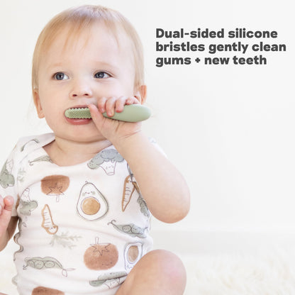 ezpz Baby-Led Toothbrush (Sage) – 3+ Months | 100% Silicone with Sensory Bumps