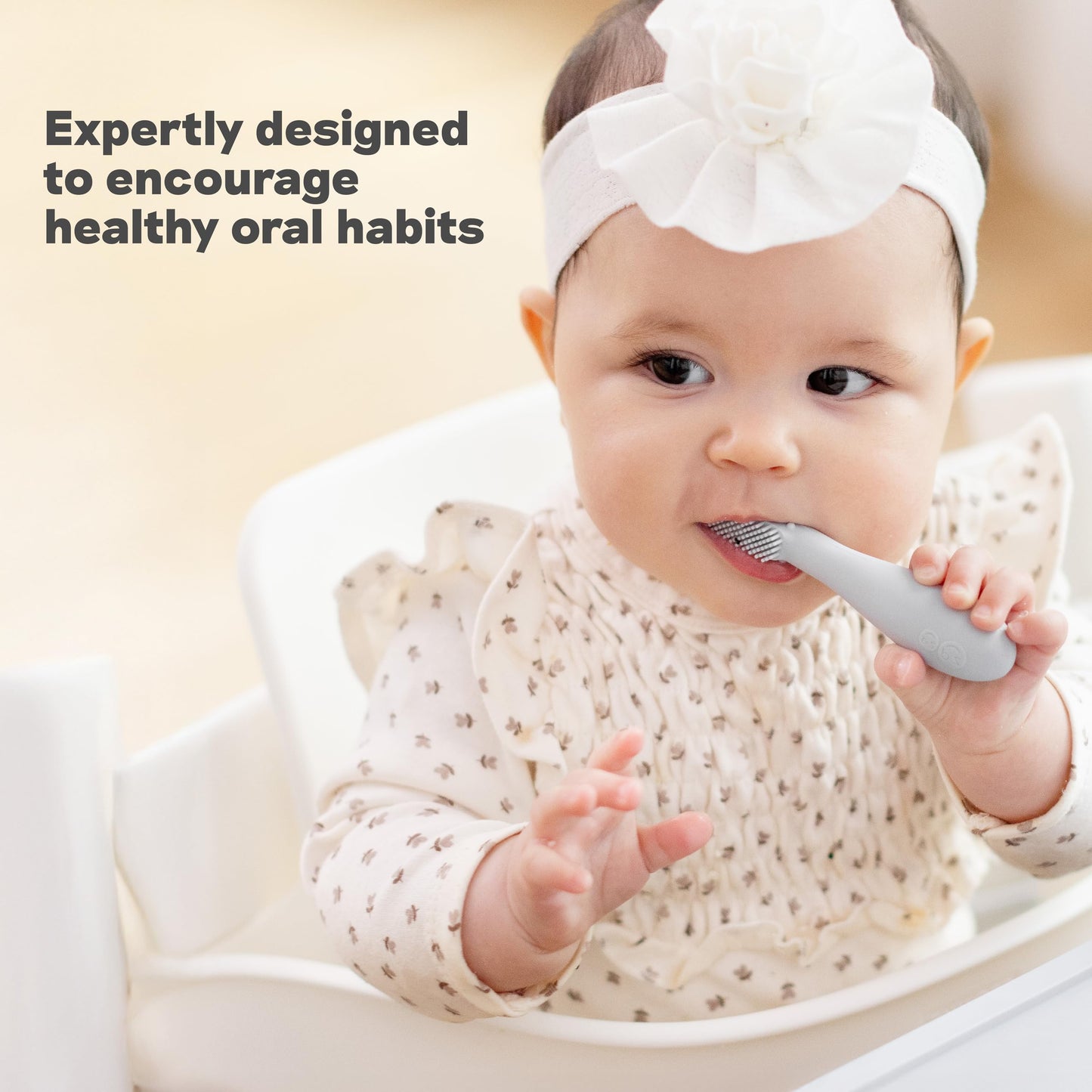 ezpz Baby-Led Toothbrush (Sage) – 3+ Months | 100% Silicone with Sensory Bumps