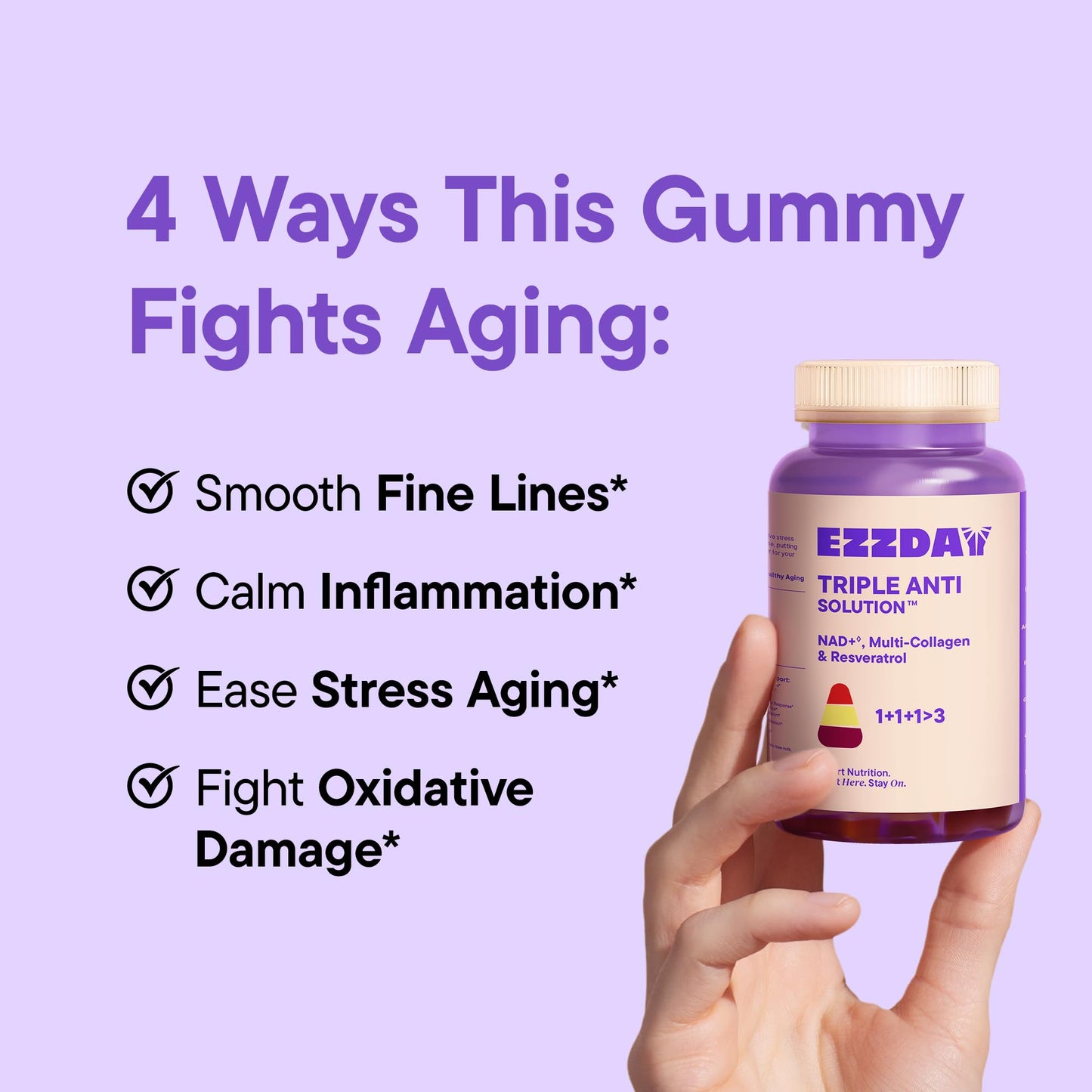 EZZDAY Triple Anti Solution - 3-Layer Anti-Aging Collagen Gummies (60 Count)