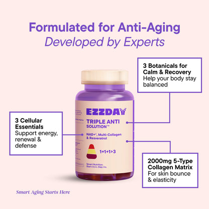 EZZDAY Triple Anti Solution - 3-Layer Anti-Aging Collagen Gummies (60 Count)