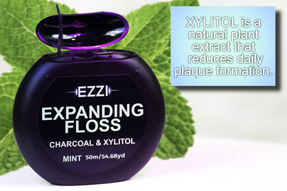 EZZI Woven Expanding Dental Floss | Mint, Charcoal & Xylitol | 109 Yards