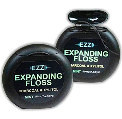 EZZI Woven Expanding Dental Floss – Charcoal, Xylitol, Mint | 109 Yards