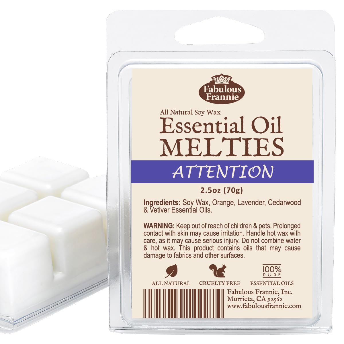 Fabulous Frannie Soy Meltie 2.5oz - Cedarwood, Lavender, Orange & Vetiver