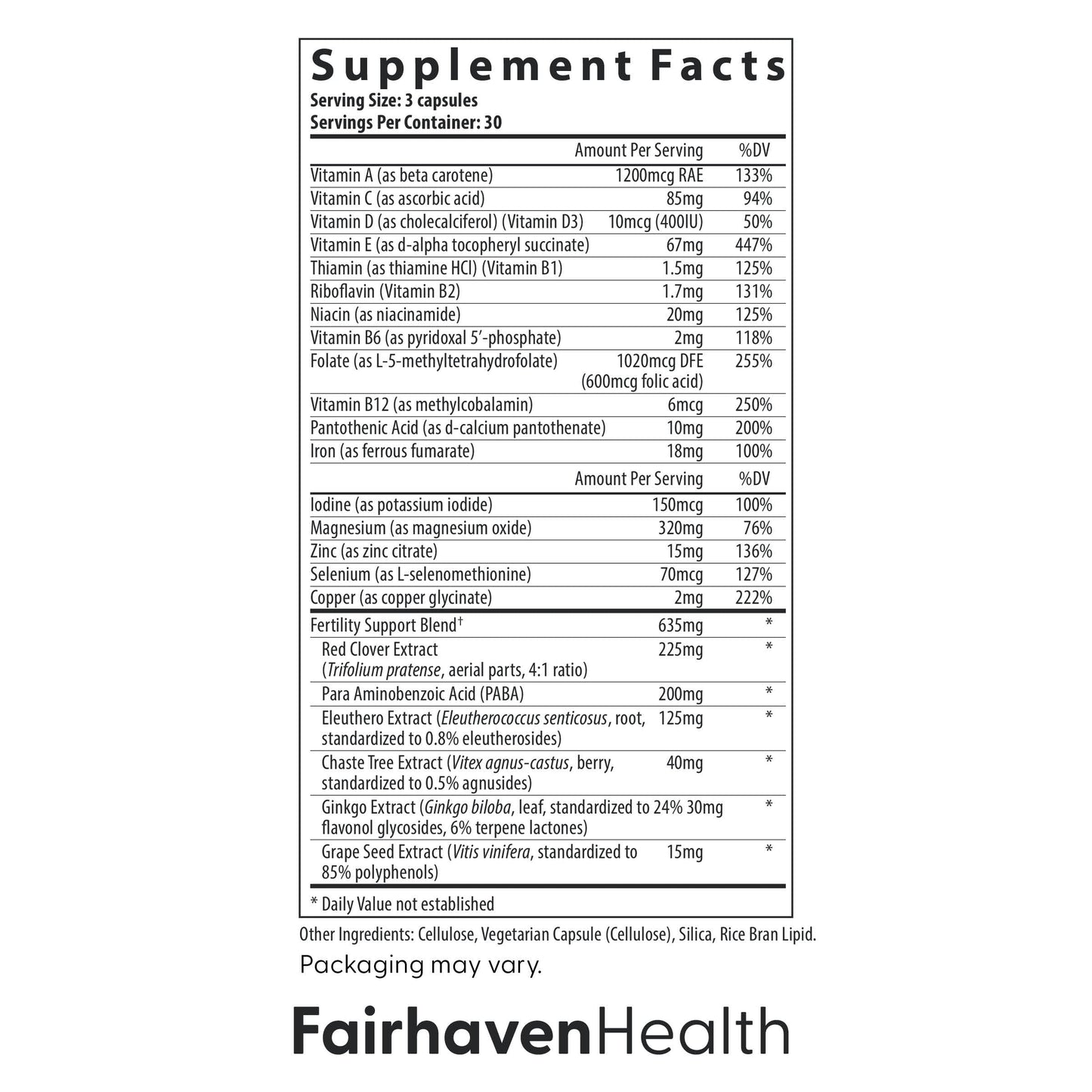 Fairhaven Health FertilAid for Women | Prenatal Vitamin for Fertility Support with Vitex & Folate | 180 Capsules