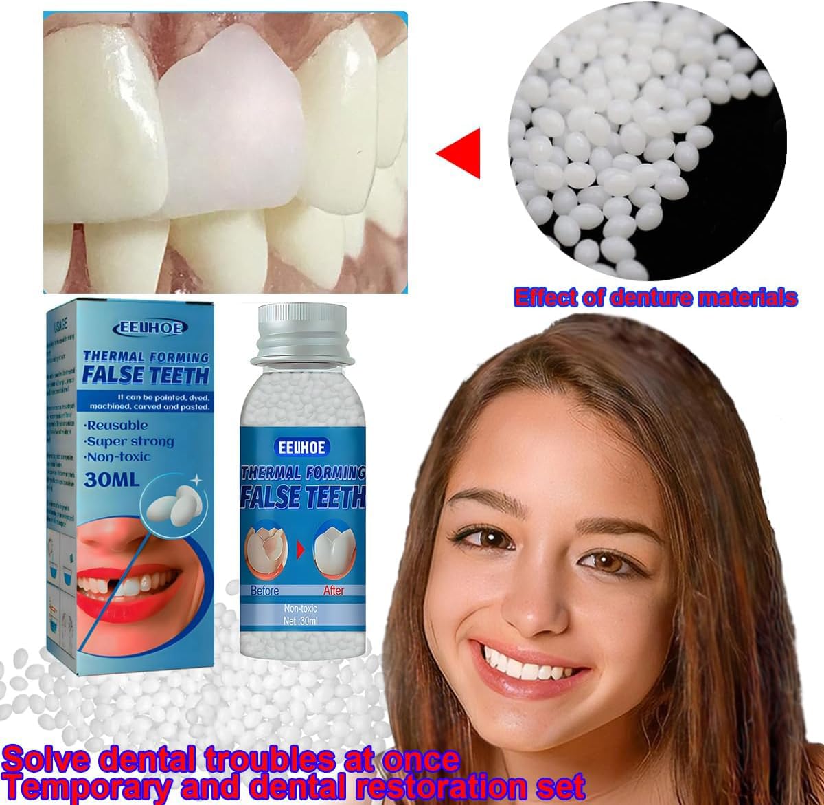 Fake Teeth Repair Kit | Provisional Dental Restoration Kit (30ml Bottle)