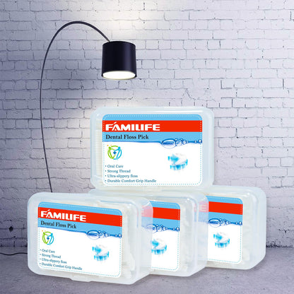 FAMILIFE Floss Picks 200 Count - Unflavored Dental Flossers with Travel Cases