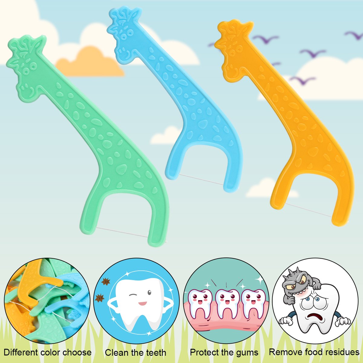 FAMILIFE Floss Picks 120 Pcs - Fluoride-Free Kids Dental Flossers with 4 Travel Cases