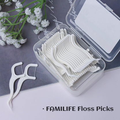 FAMILIFE Floss Picks 200 Count - Unflavored Dental Flossers with Travel Cases