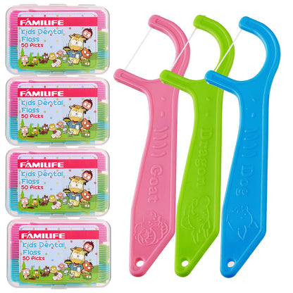 Dental Floss Picks for Kids by FAMILIFE | 200 Picks with Travel Case