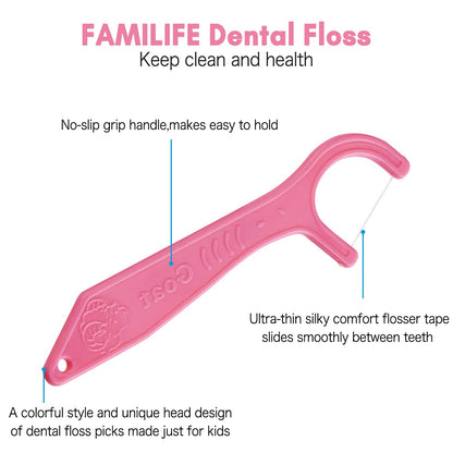 Dental Floss Picks for Kids by FAMILIFE | 200 Picks with Travel Case