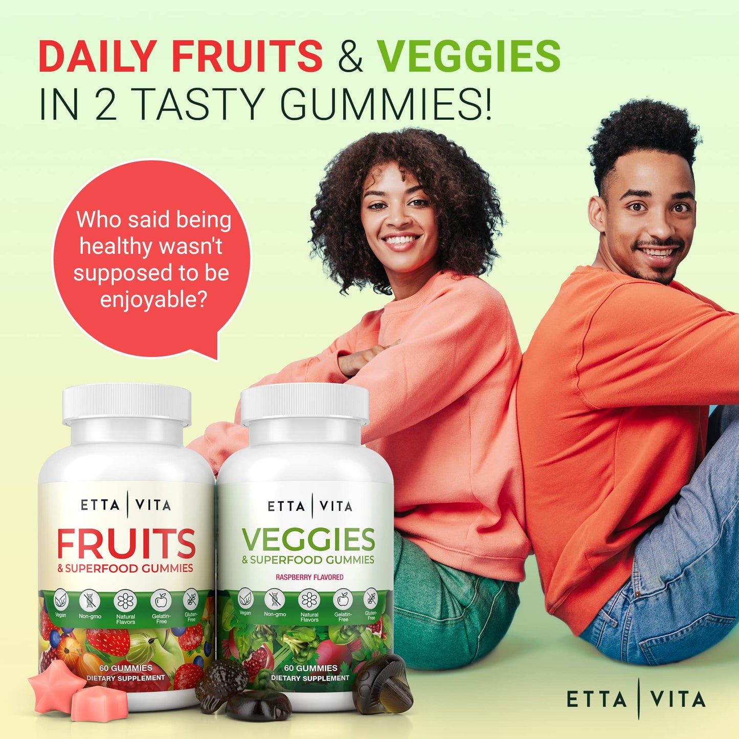 Etta Vita 120 Chews Super Greens Gummies | 9 Superfruits & 30 Veggies