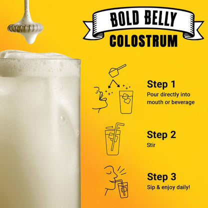 Bold Belly Colostrum Powder Supplement - Whole Cream Bovine Colostrum for Gut & Immune Support, Grass-Fed USA Cows, Cold-Processed, Natural IgG Colostrum Superfood, Unflavored - 5.3 OZ