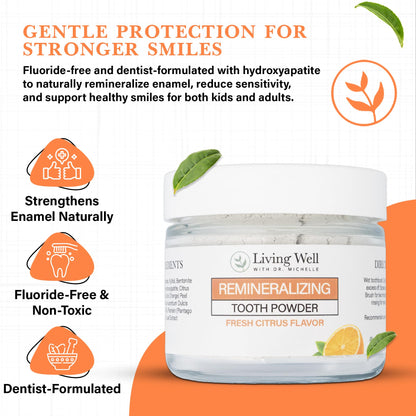 Fresh Citrus Remineralizing Tooth Powder – Fluoride-Free, Hydroxyapatite for Enamel Support