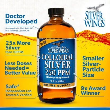 Natural Path Silver Wings Colloidal Silver Liquid 250ppm – 8oz | Enhanced Immune Support