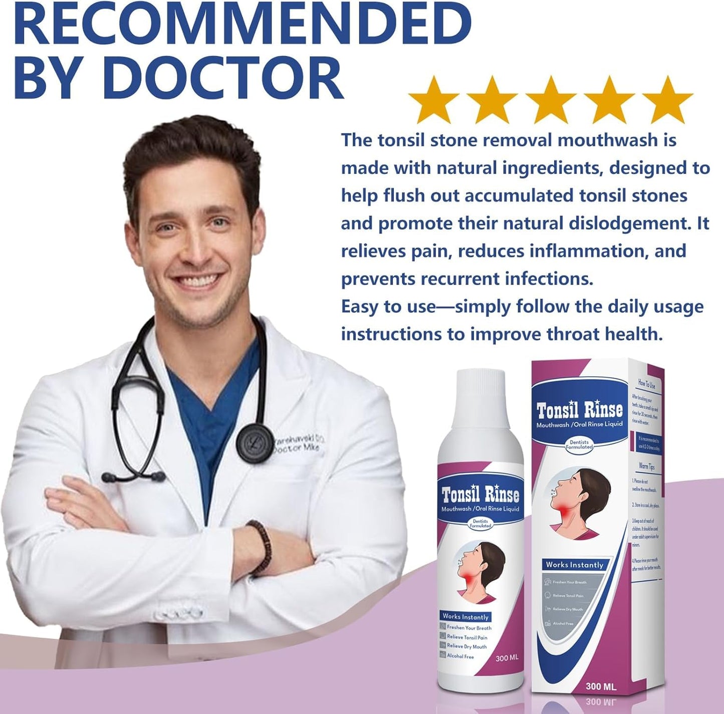 Tonsil Stone Remover with Alcohol-Free Oral Rinse – 300ml (10.14 fl oz) | Fresh Breath