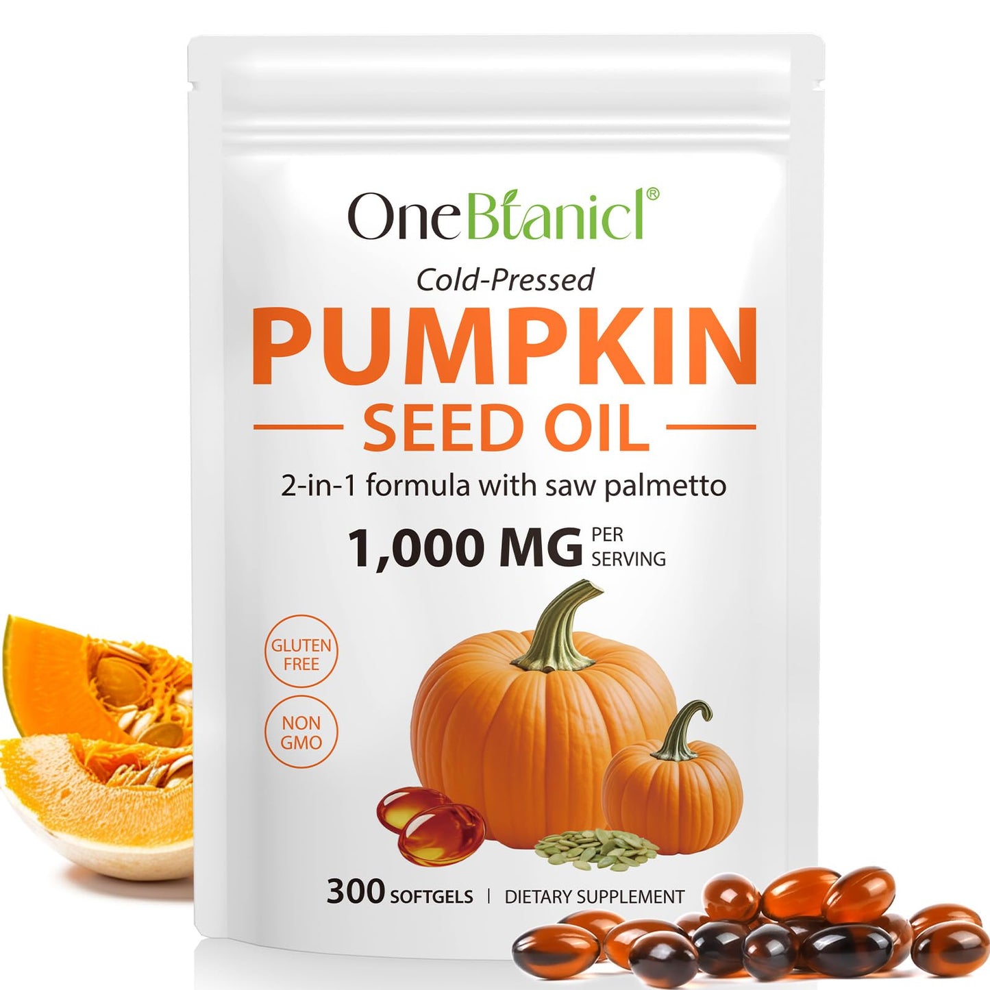 FANSHI Pumpkin Seed Oil Capsules 1000mg with Saw Palmetto – 300 Softgels for Hair & Urinary Support | 2-in-1 Formula