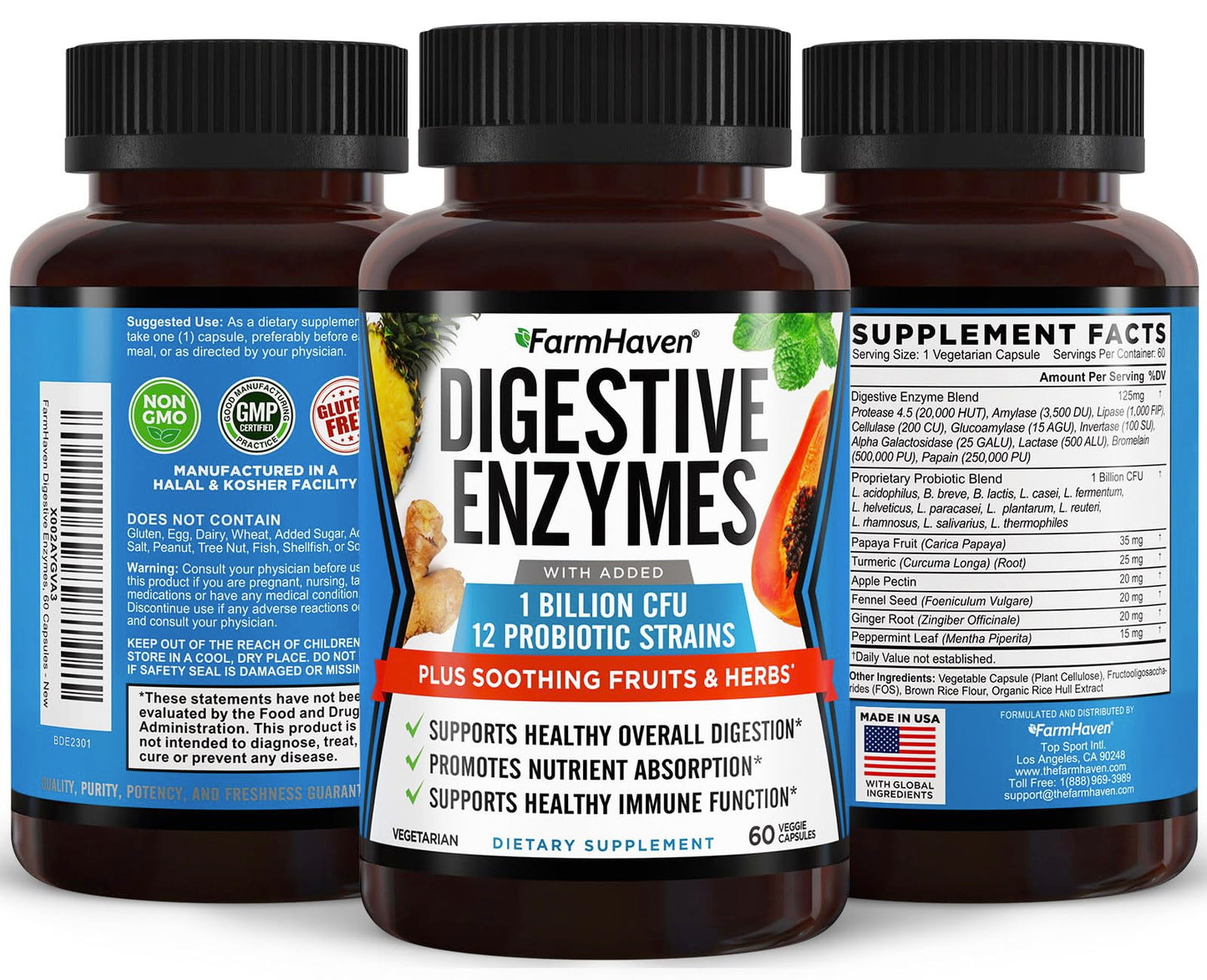 FarmHaven Digestive Enzymes – 60 Capsules with Probiotics & Herbs