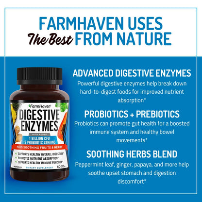FarmHaven Digestive Enzymes – 60 Capsules with Probiotics & Herbs