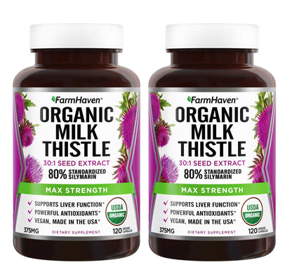 FarmHaven USDA Organic Milk Thistle Capsules | 30:1 Concentrated Seed Extract, 80% Silymarin, 240 Veggie Capsules