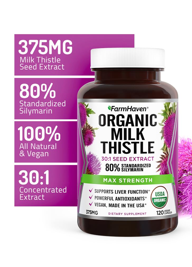FarmHaven USDA Organic Milk Thistle Capsules | 30:1 Concentrated Seed Extract, 80% Silymarin, 240 Veggie Capsules