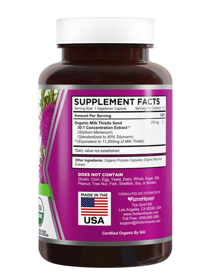 FarmHaven USDA Organic Milk Thistle Capsules | 30:1 Concentrated Seed Extract, 80% Silymarin, 240 Veggie Capsules